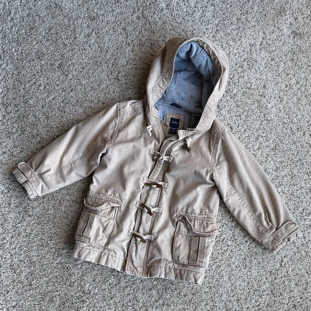 GAP Tan Kids Lined Toggle Jacket with Hood Size 5T